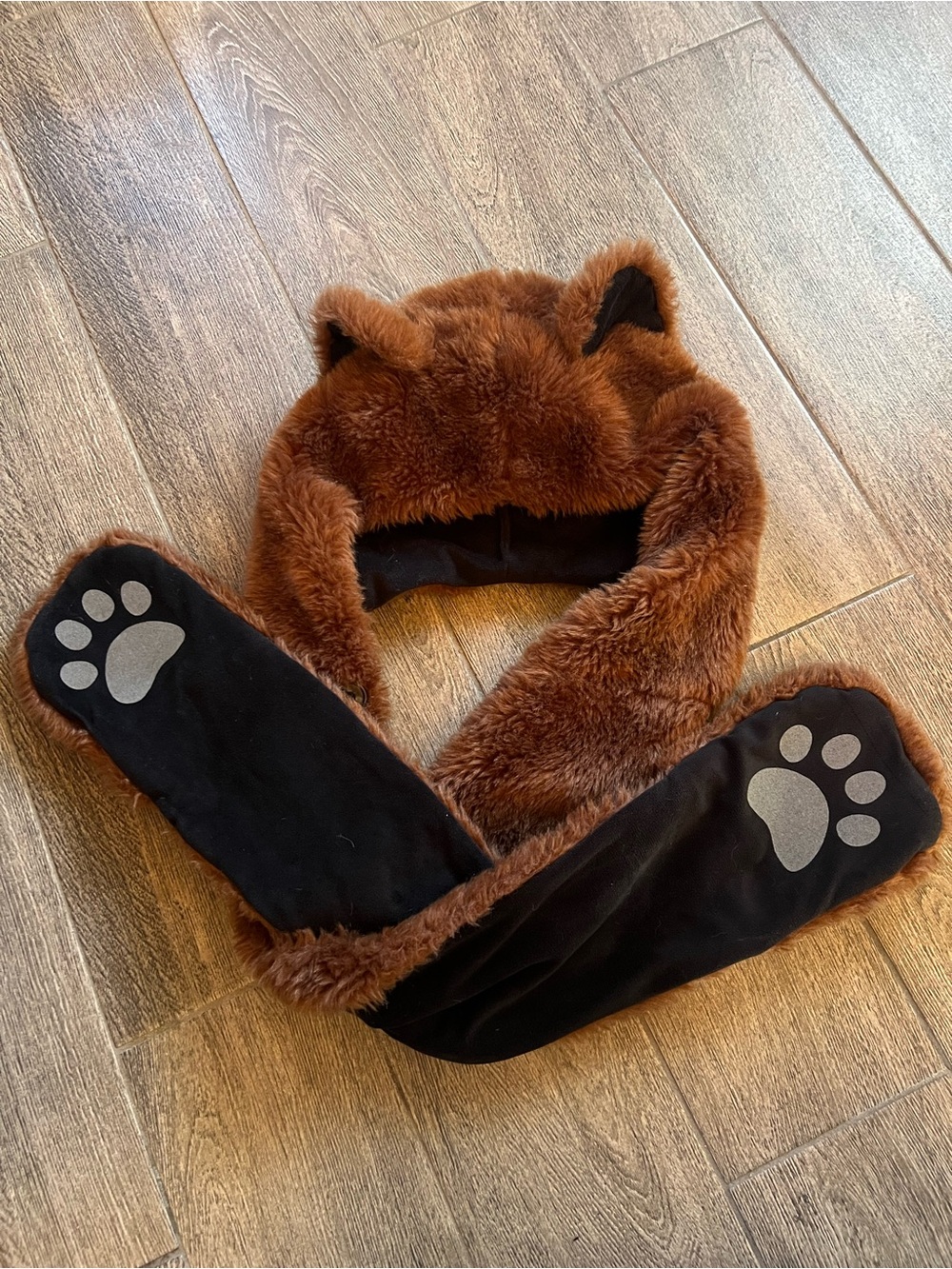 Wild Hats Brown Bear Faux Fur Hood Scarf Paw Mittens Animal Costume Accessory